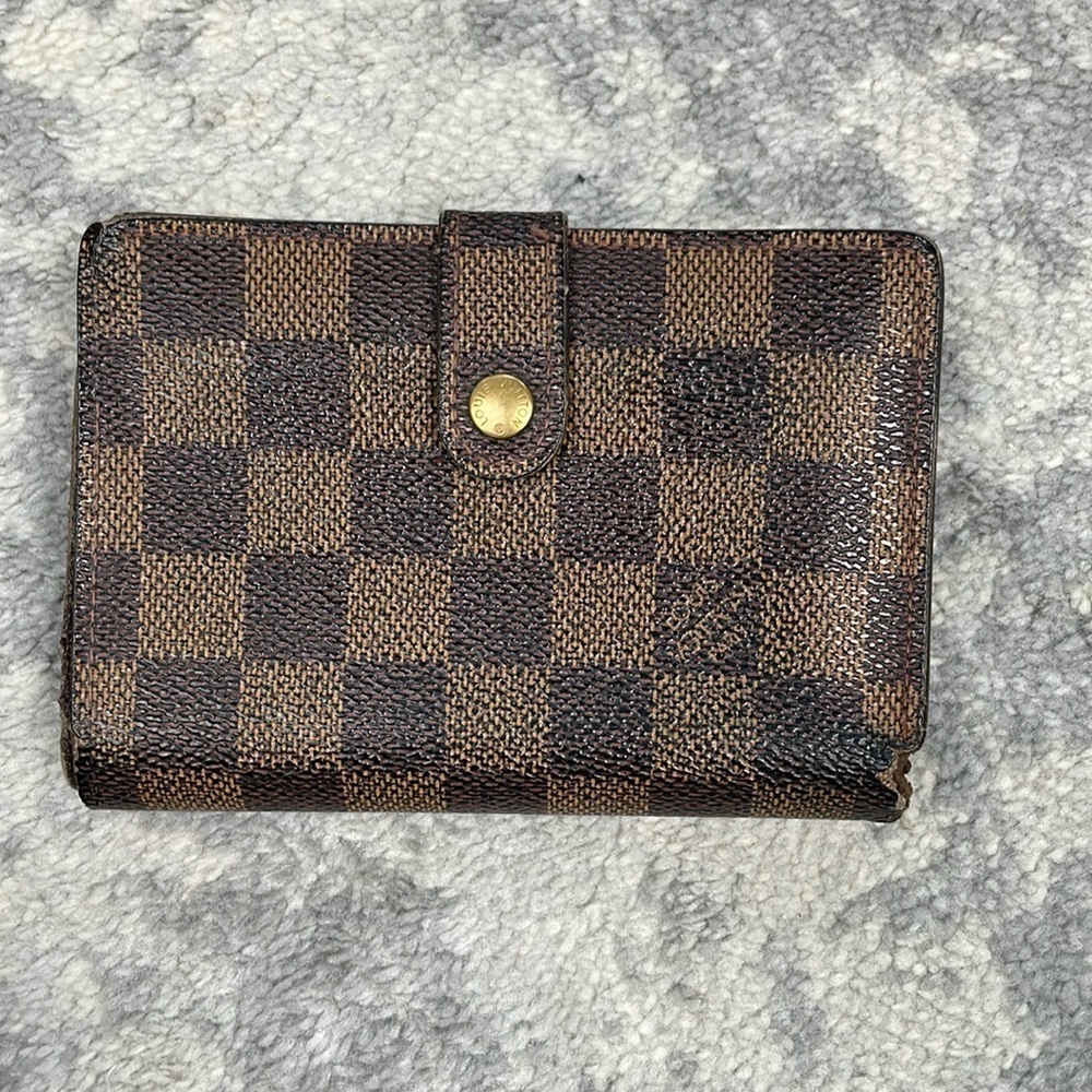 Louis Vuitton Damier Ebene French Kisslock Compact Wallet Brown Tan Checkboard